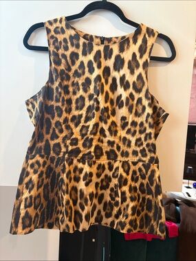 Zara Leopard Print Sleeveless Peplum Top - Brown & Black
